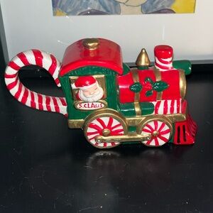 Vintage Christmas Santa With Train Planter Or Teapot